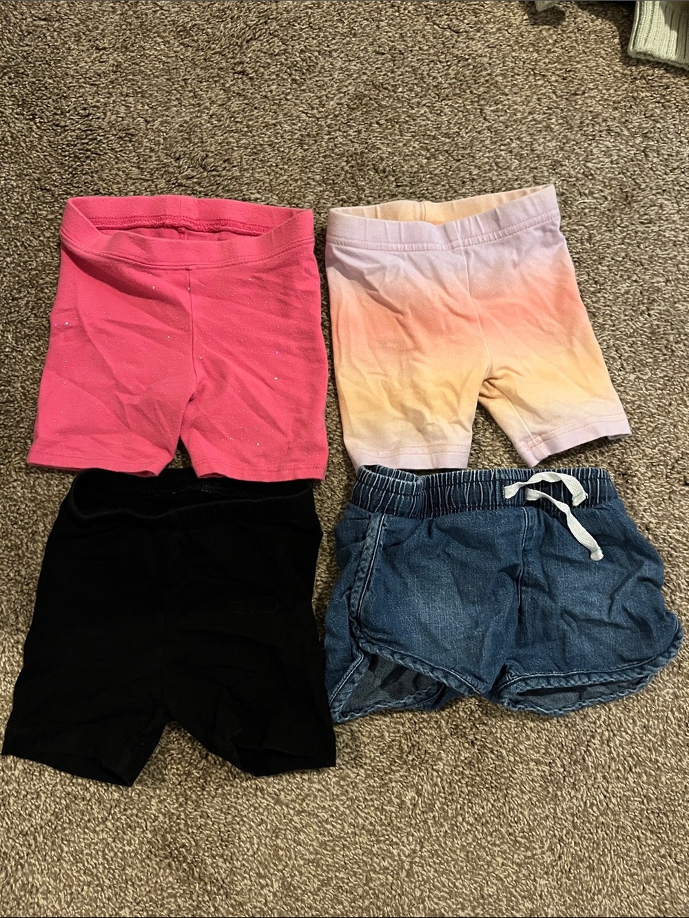Kids Cotton Bike Shorts and Denim Shorts Set - Pink, Black, Ombre Peach